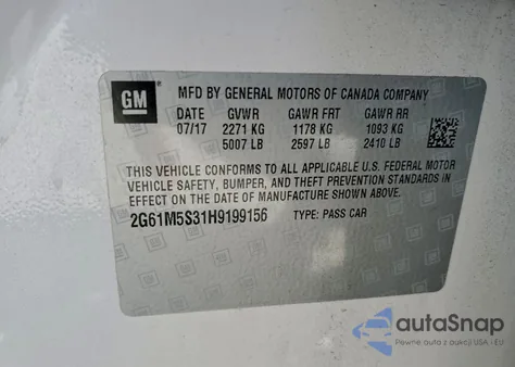 2017 Cadillac Xts Luxury z USA, uszkodzony, nr VIN 2G61M5S31H9199156